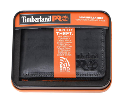 Timberland PRO Men's Leather RFID Wallet with Removable Flip Pocket Card Carrier