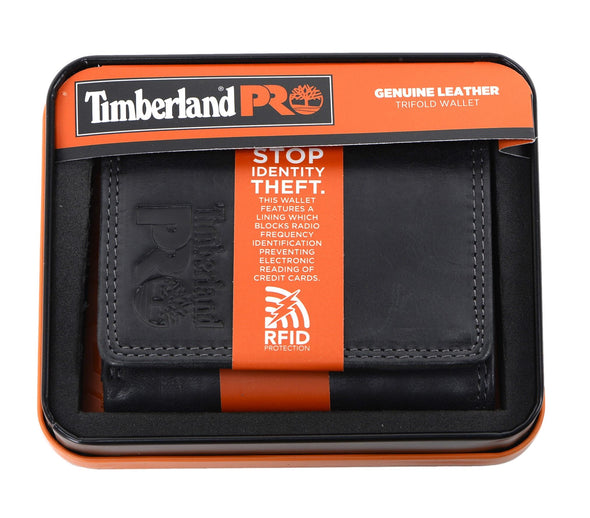 Timberland PRO Men's Leather RFID Trifold Wallet with ID Window