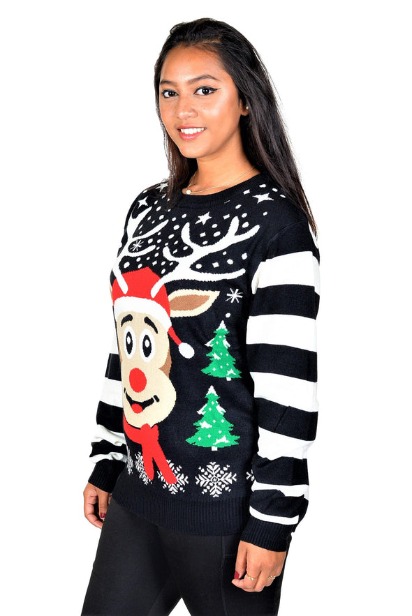 vintage reindeer christmas sweater for girls Navy Blue
