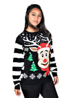 vintage reindeer ugly christmas sweater for girls Navy Blue
