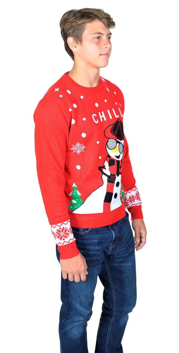 chill snowman ugly christmas sweater red boy