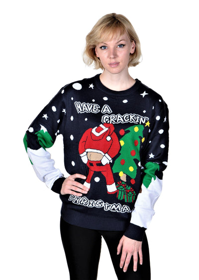 ugly christmas sweater santa navy blue for girls