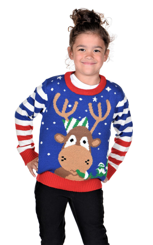 ugly christmas sweater rudolph the king for children Navy Blue