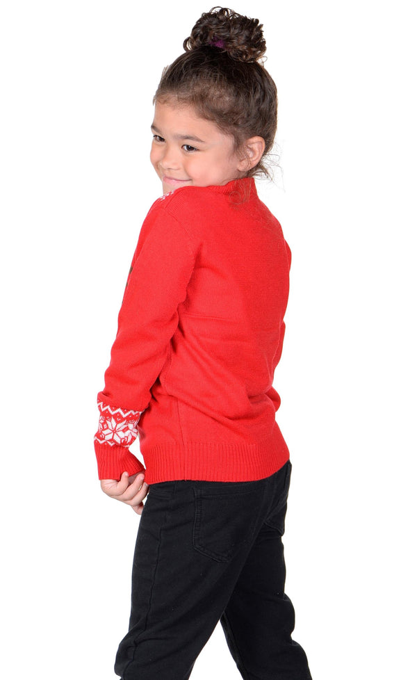 children's ugly christmas sweater Red for girls rear view