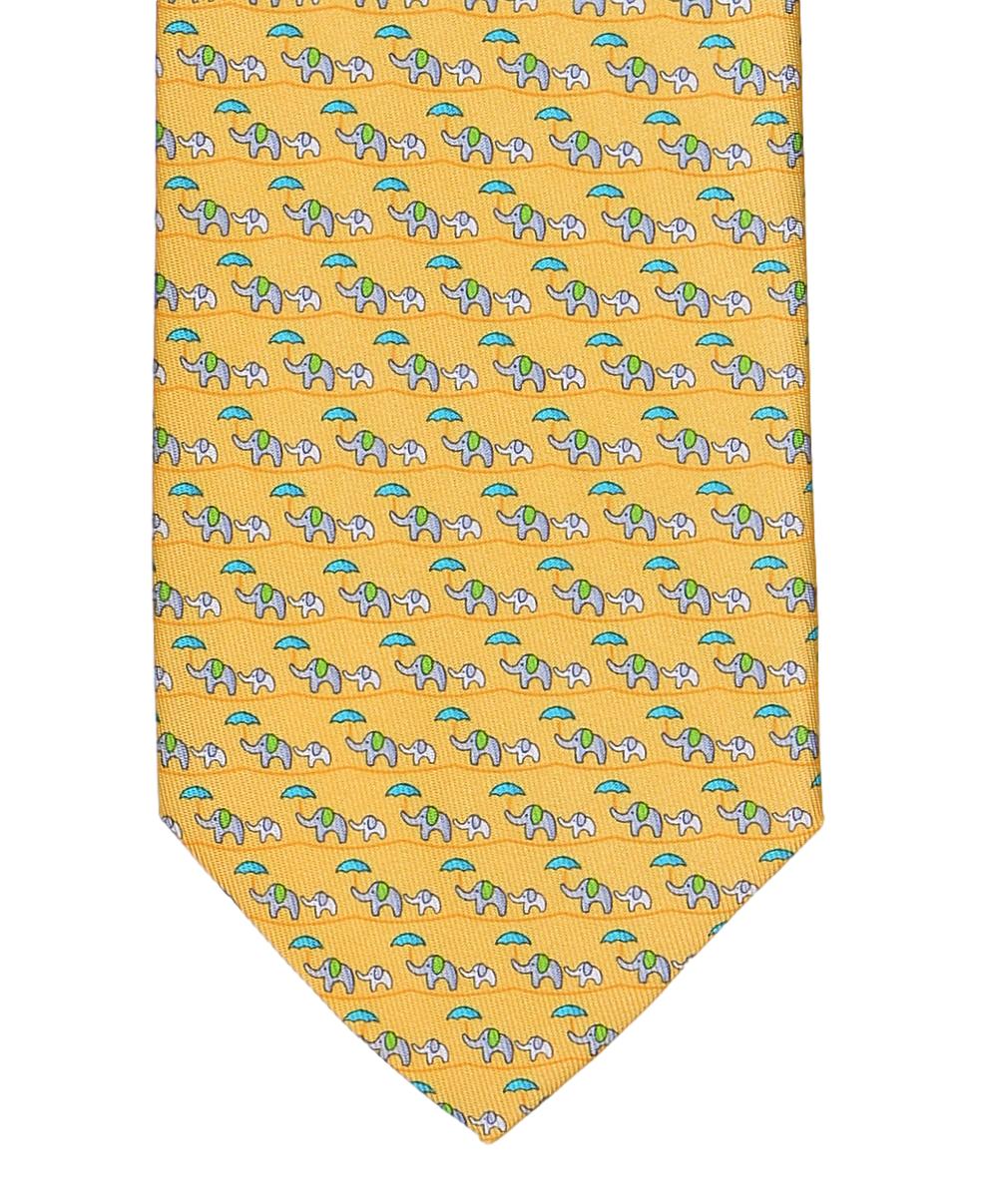 Salvatore Ferragamo Men's Elephant Print Silk Tie Yellow