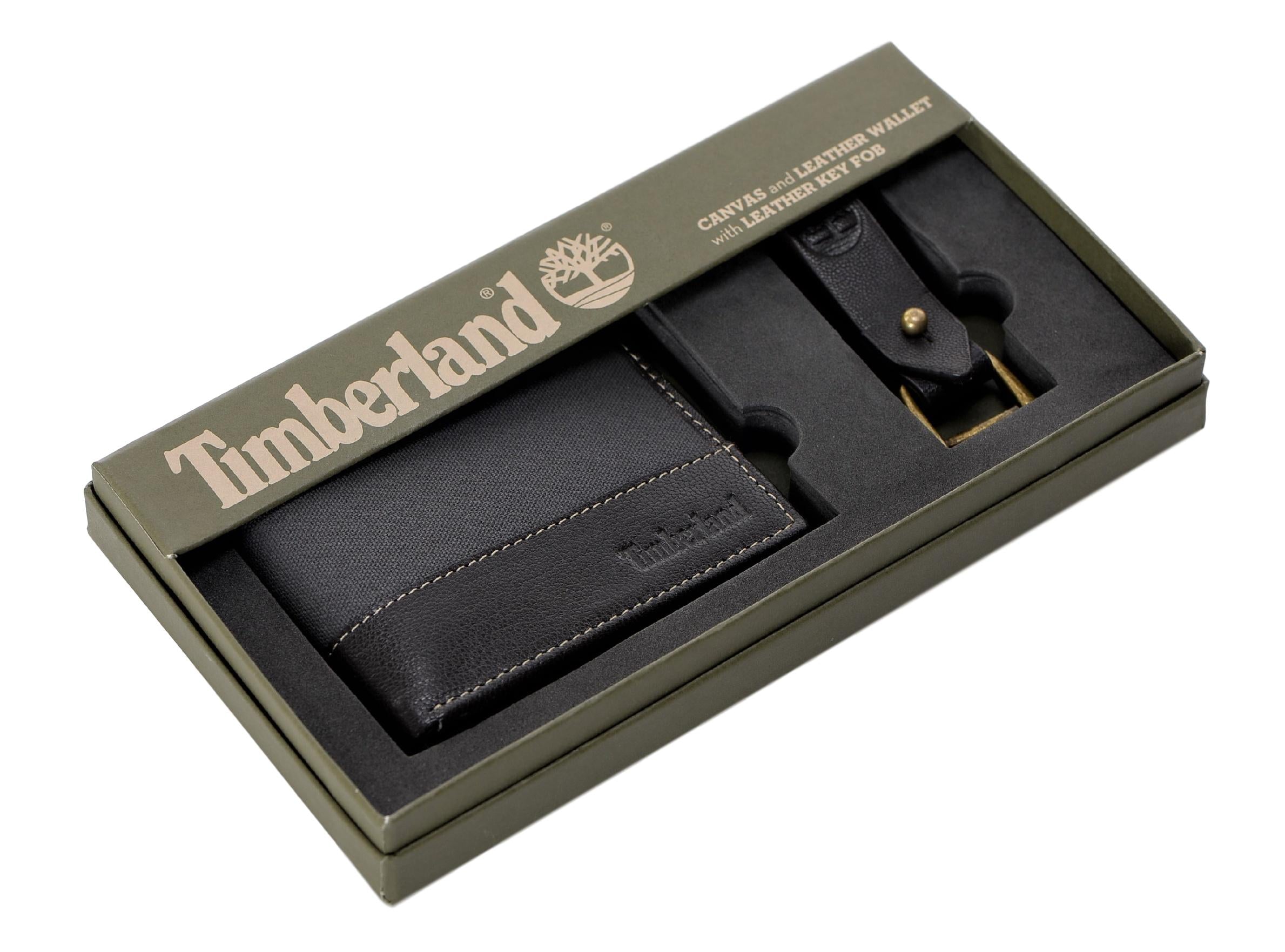 Timberland Men's Canvas Leather Billfold Wallet with Key FOB