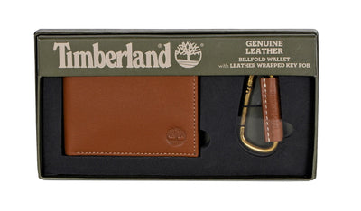 Timberland Mens Leather Bifold Wallet with Leather Wrapped Key FOB