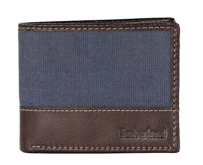 Timberland Men's Baseline Leather Canvas Wallet with Attached Flip Pocket