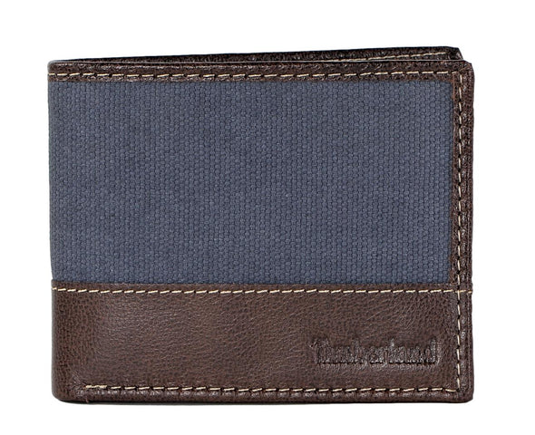 Timberland Men's Baseline Leather Canvas Wallet with Attached Flip Pocket