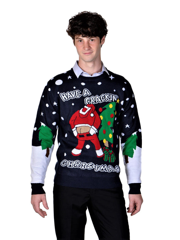 ugly christmas sweater santa navy blue for boys