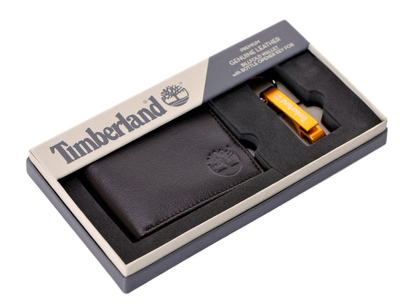 Timberland Men's Leather Bifold Wallet with Bottle Opener Key FOB